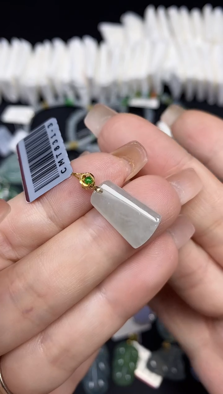 吊坠(不含链)18K金镶嵌翡翠无事牌18K金扣镶嵌@@CMT831-3