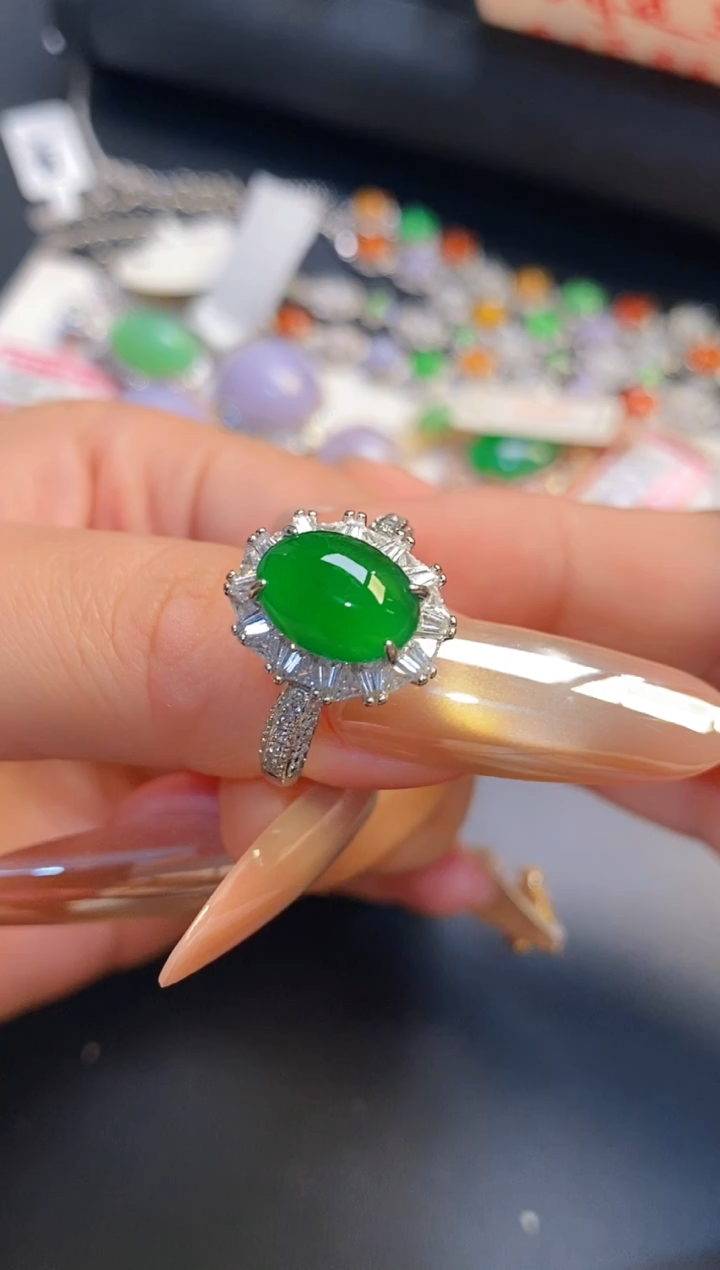 银S925镶嵌戒指翡翠天然