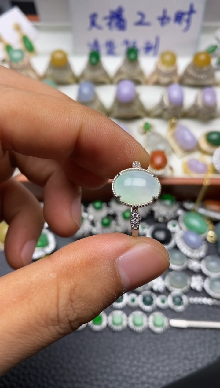 银S925镶嵌戒指翡翠/0026