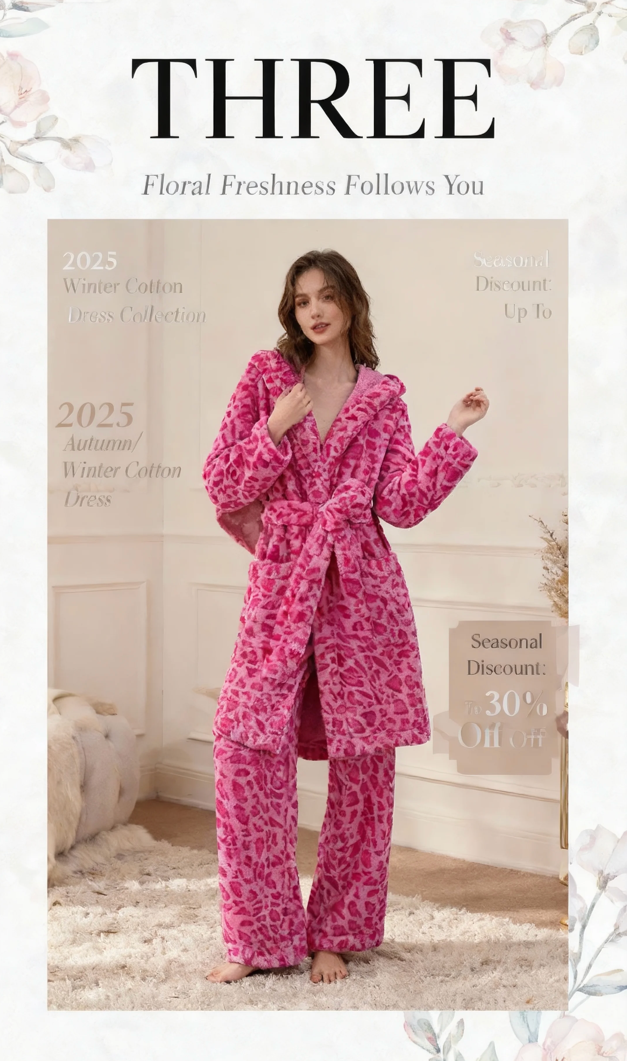 司睿豹纹法兰绒睡袍女冬款连帽新款加厚保暖睡袍晨袍睡衣家居服