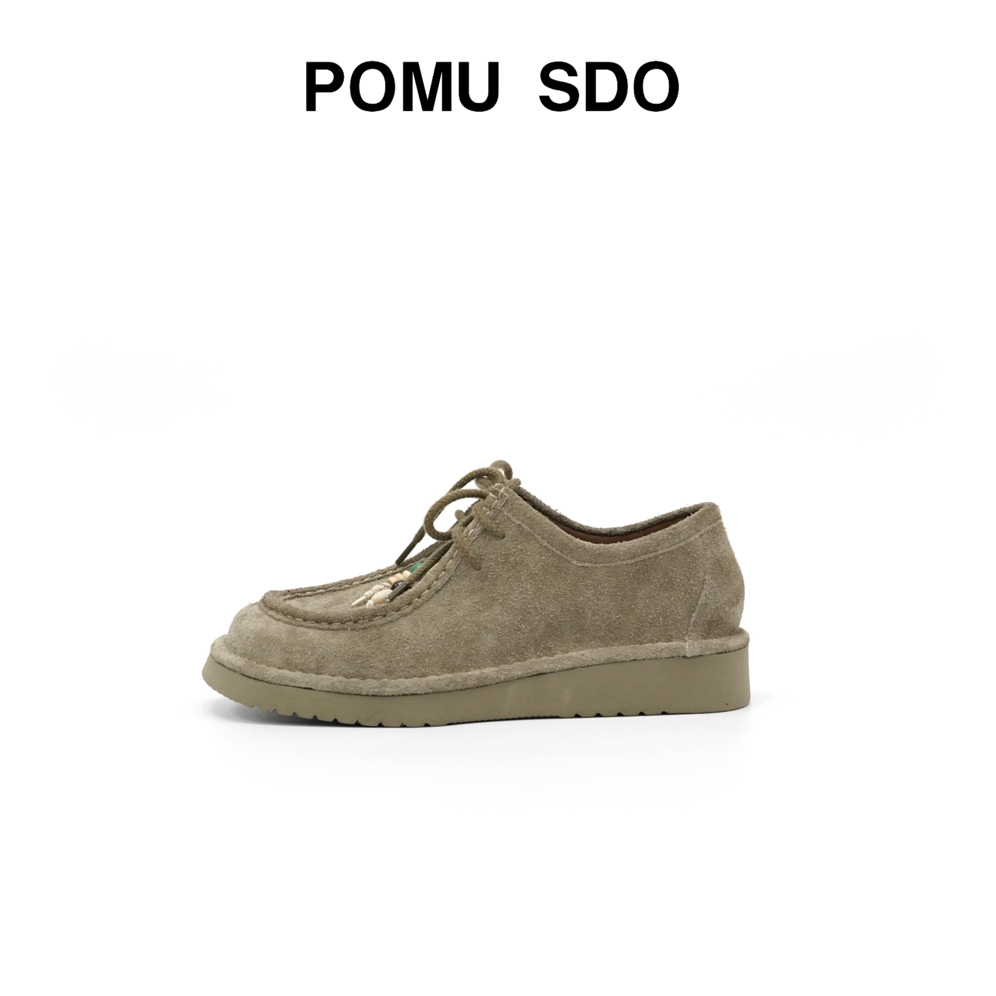 POMU SDO 25年新款男士长毛反绒牛皮包头勃肯包跟绑带穆勒鞋