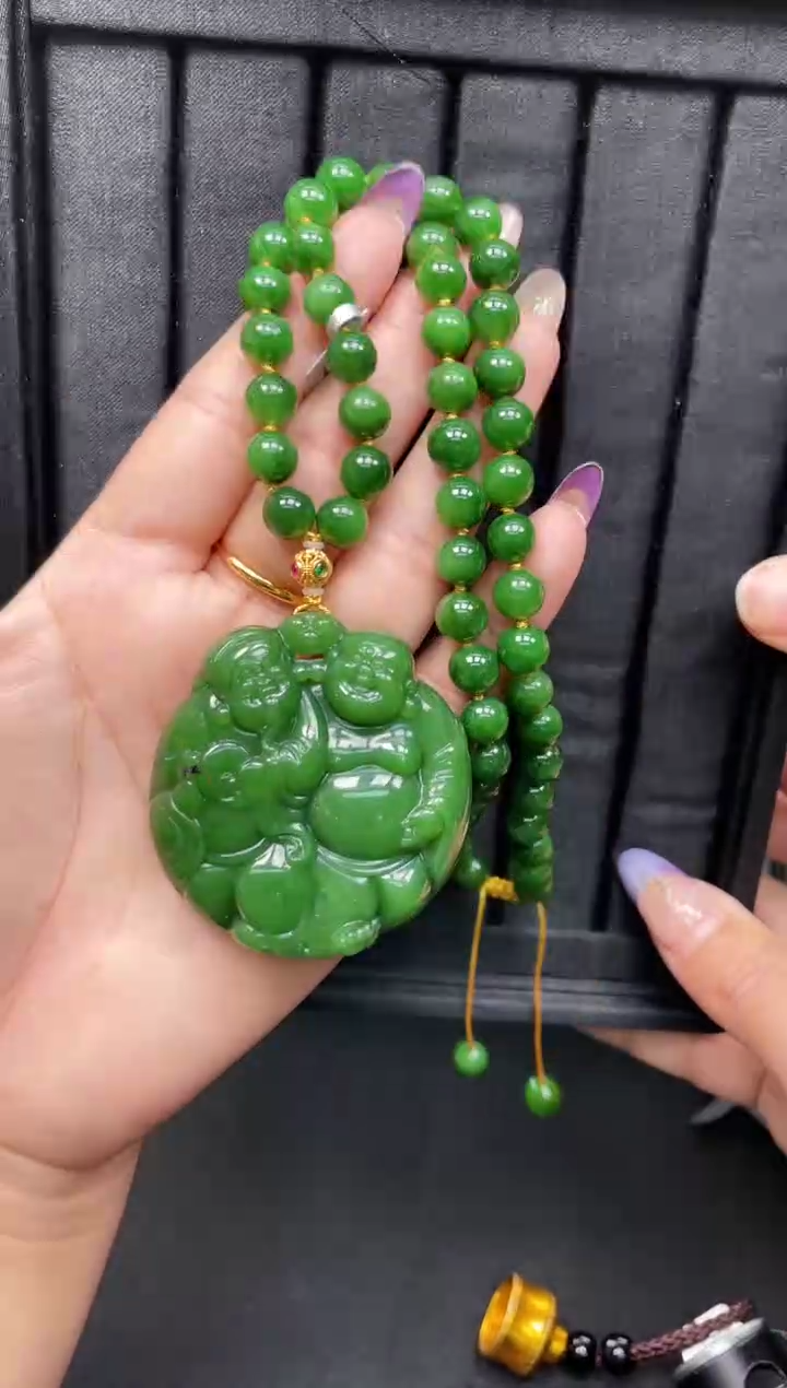 【闪购商品】和田玉套链18K金镶嵌53MM 多样性发一微带红皮