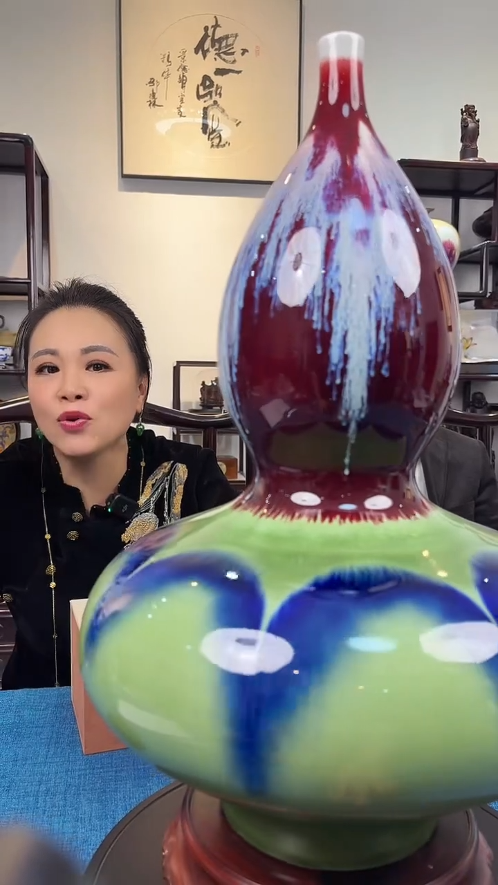 摆件陶瓷D23/窑变结晶釉葫芦尊—————