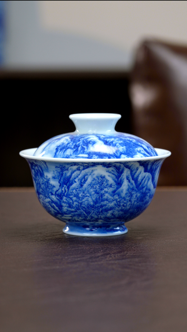 【青山秋雨】雪景寒林图盖碗