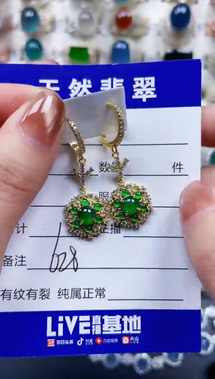 银S925镶嵌翡翠耳饰628