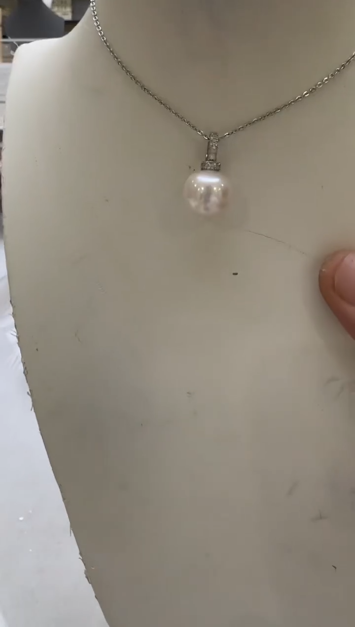 淡水珍珠银S925镶嵌吊坠(赠链)12-13mm 奶嘴万能扣