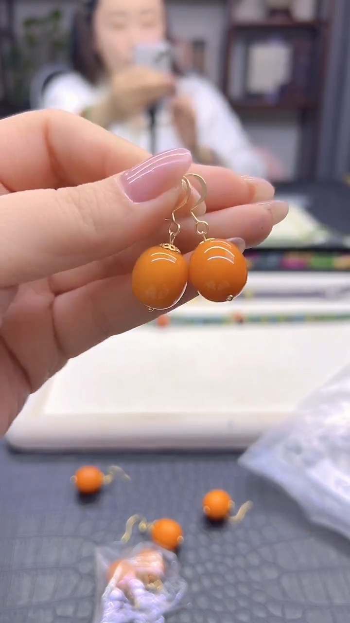 蜜蜡14K金镶嵌耳饰DIY款E72