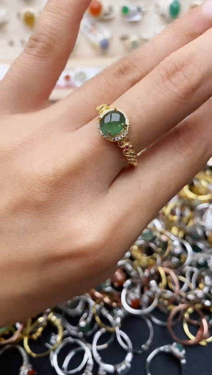 【闪购商品】翡翠戒指银S925镶嵌缅甸翡翠