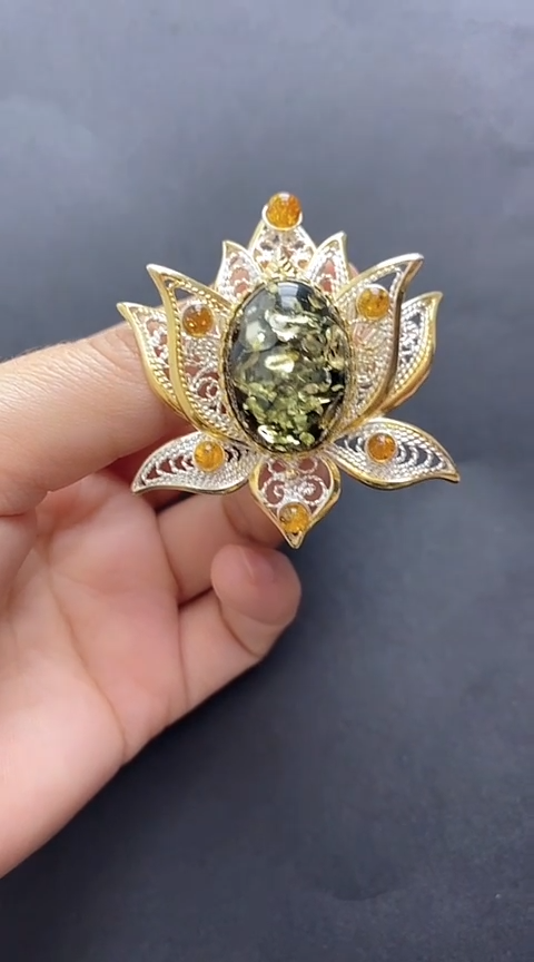 【闪购商品】琥珀裸石银S925镶嵌琥珀吊坠