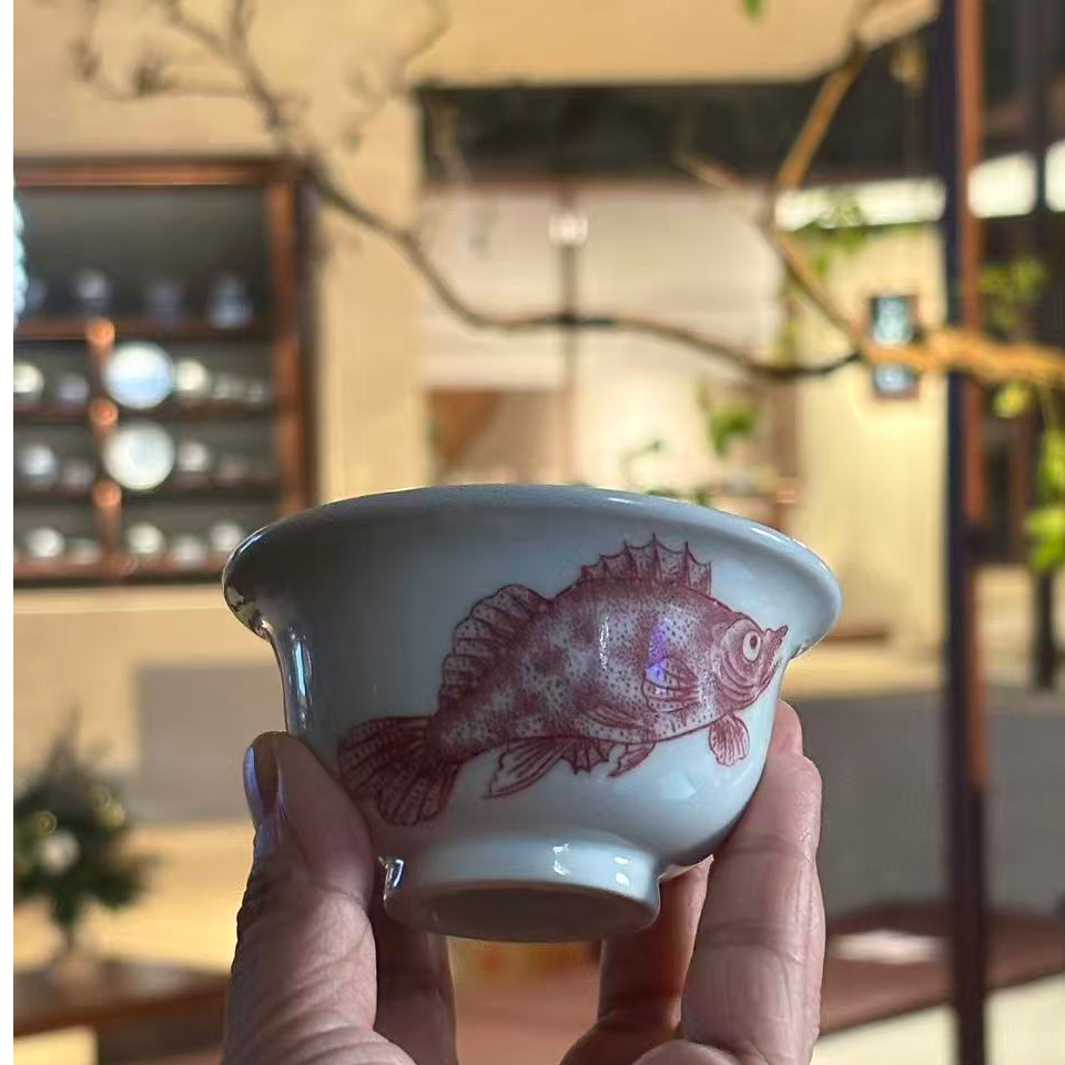 沐茗古韵釉里红 鲑鱼一口杯