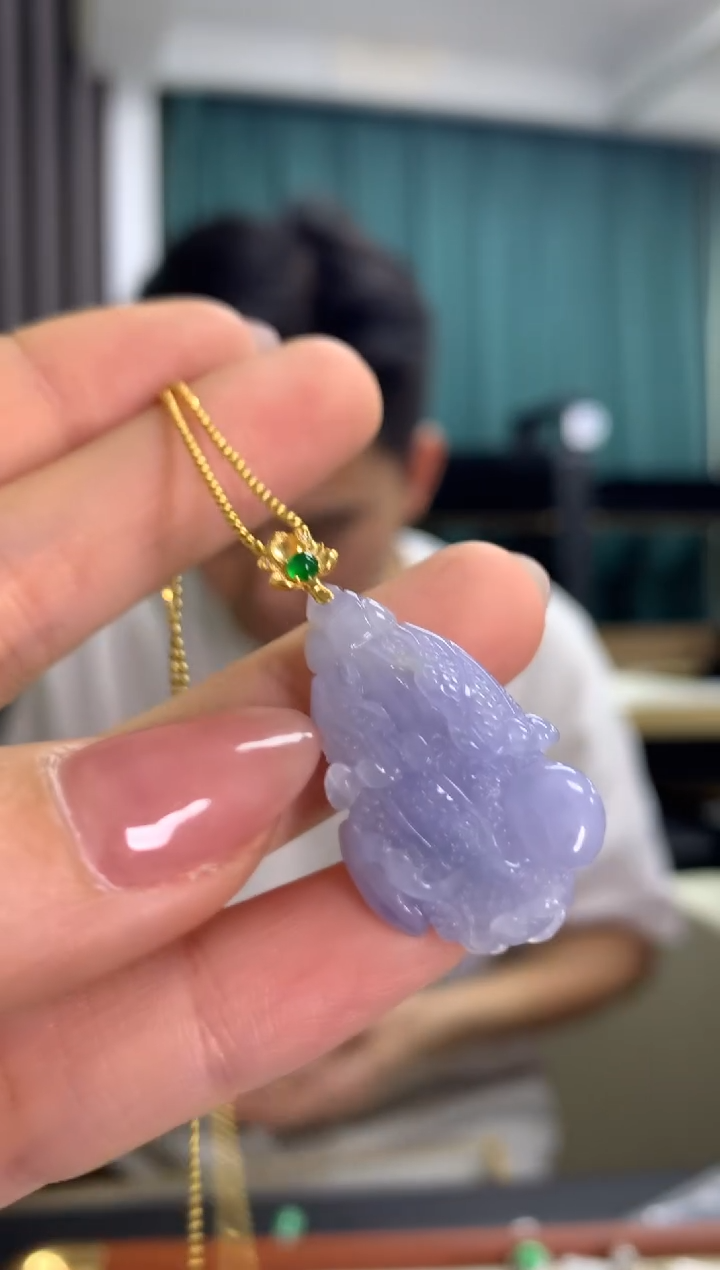 吊坠(不含链)18K金镶嵌翡翠白菜