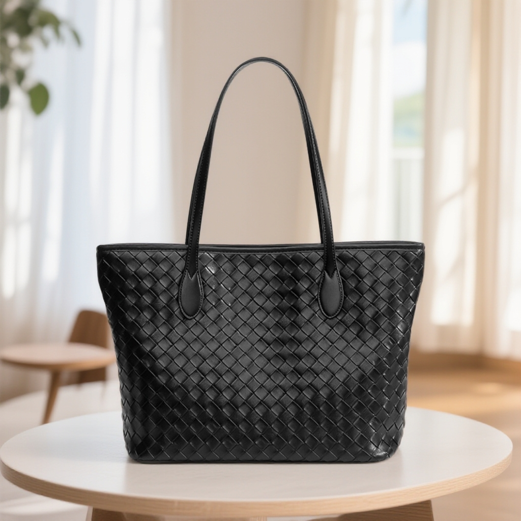 百搭优雅风菱形格编织女士单肩包托特包超大容量女士大包复古女包