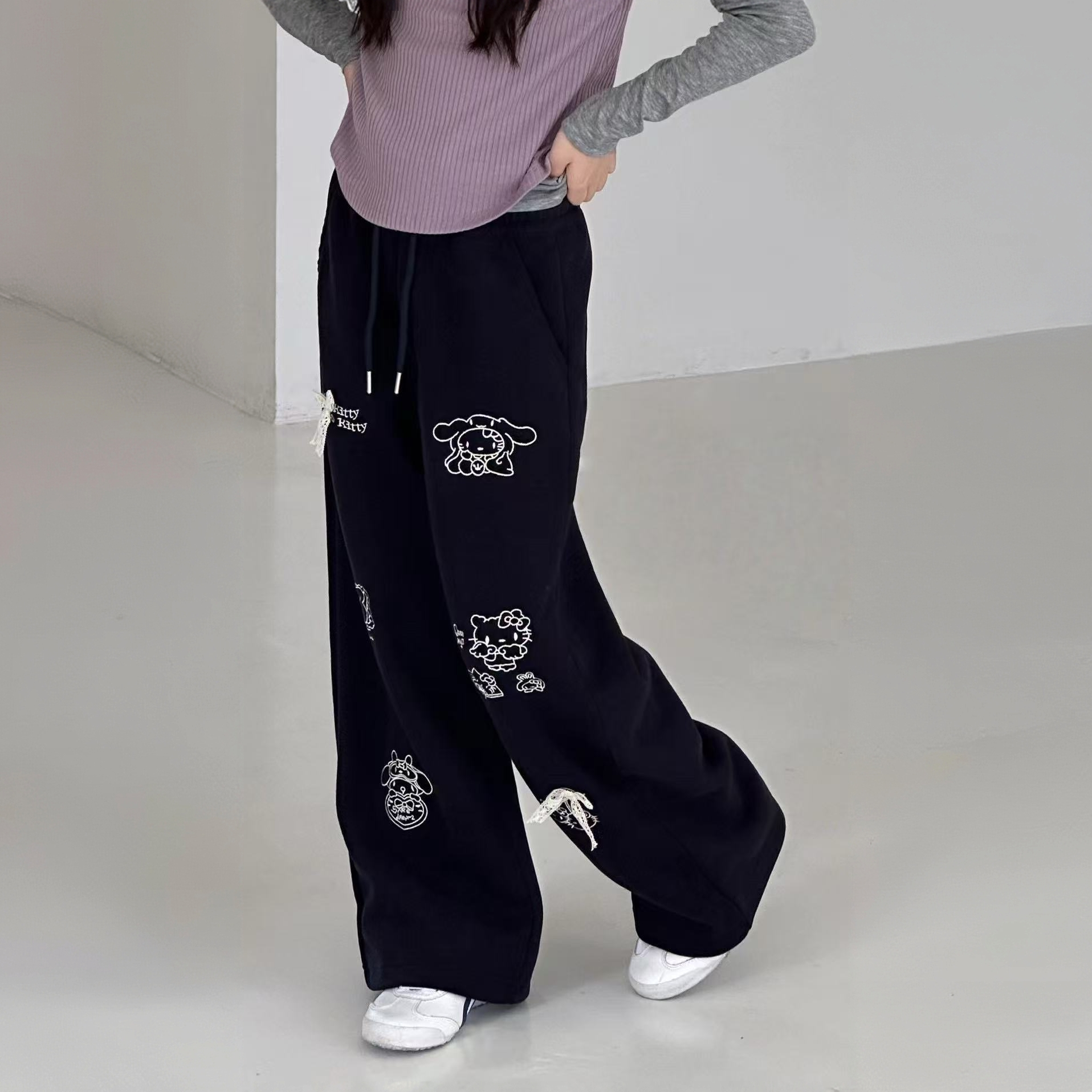 女童2025秋冬新款中大童韩版涂鸦立体蝴蝶结卫裤直筒休闲裤253289