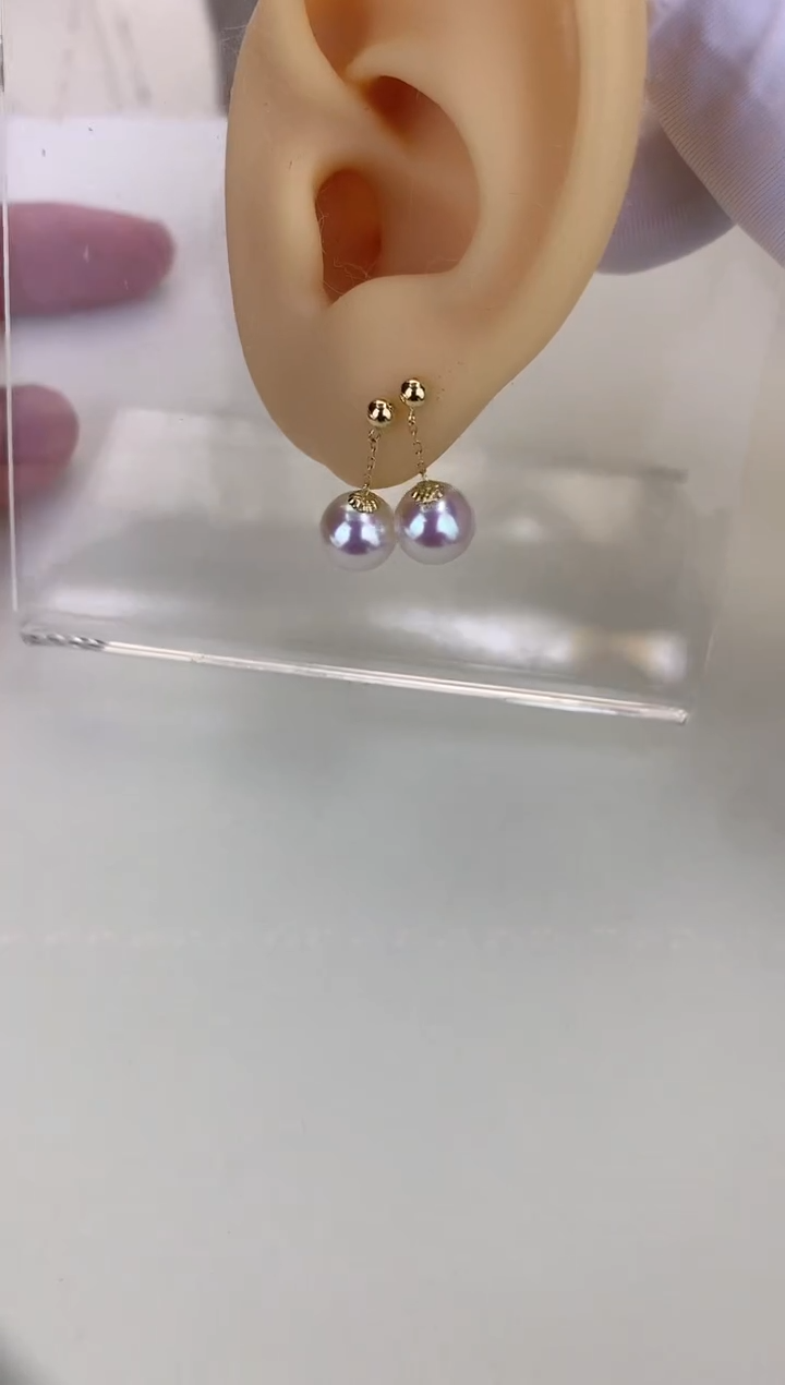 18K金镶嵌DA海水珍珠 GD062 7-8 耳线定制