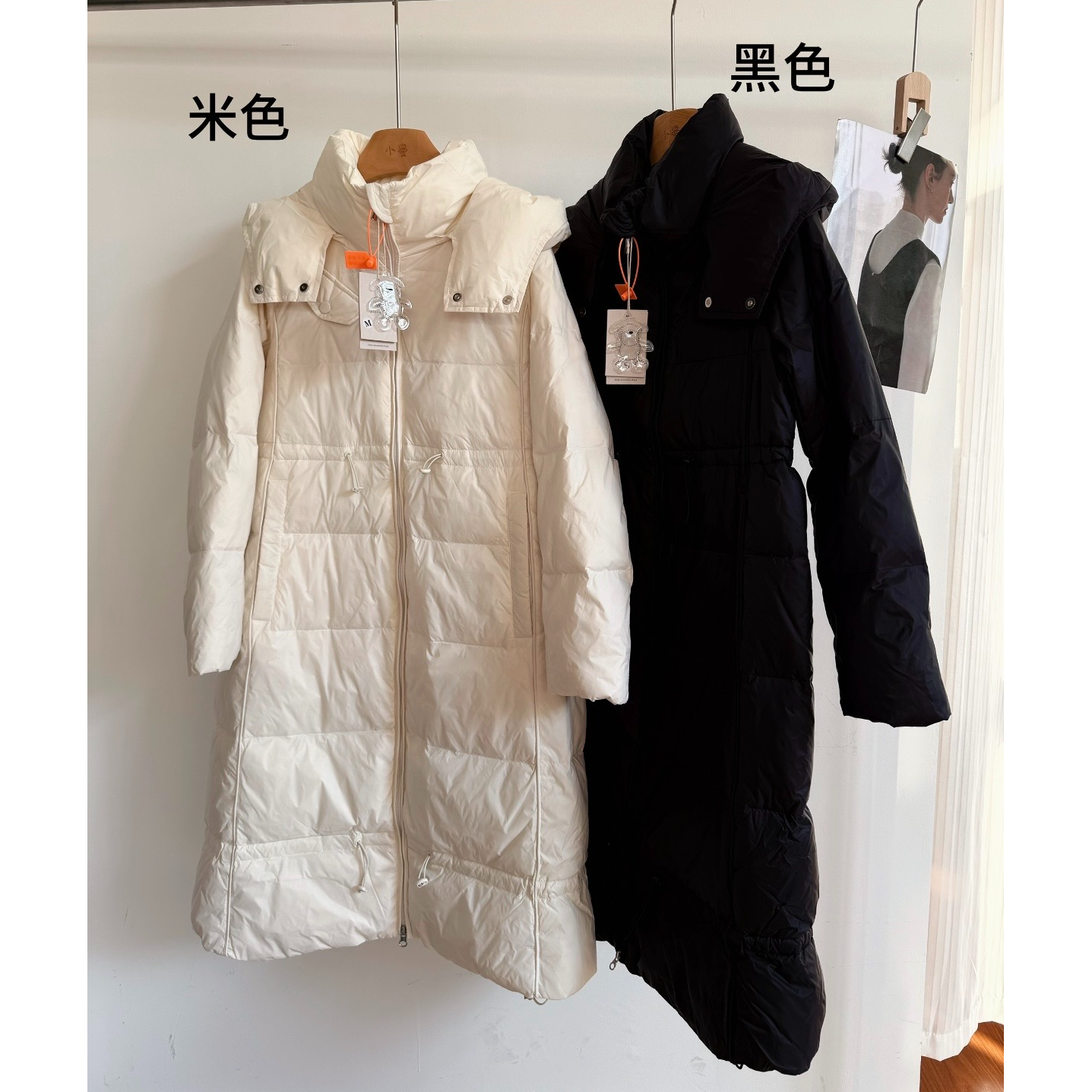 【连帽抽绳收腰长款羽绒服】528