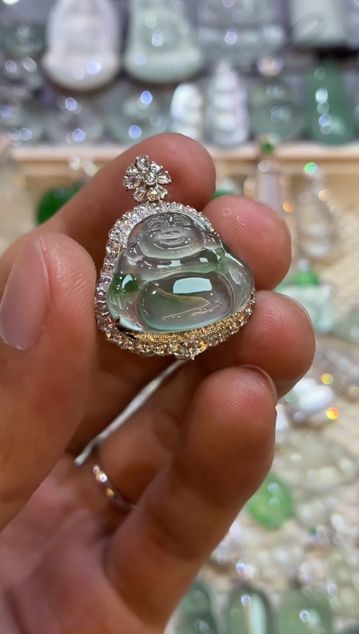 吊坠(不含链)18K金镶嵌翡翠佛公