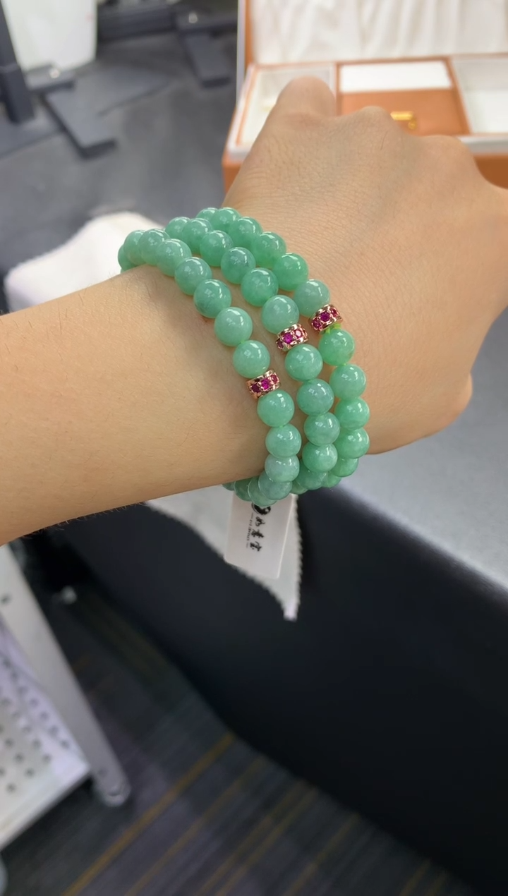 未镶嵌手链翡翠FC455 翡翠满绿手串 多样性发其一