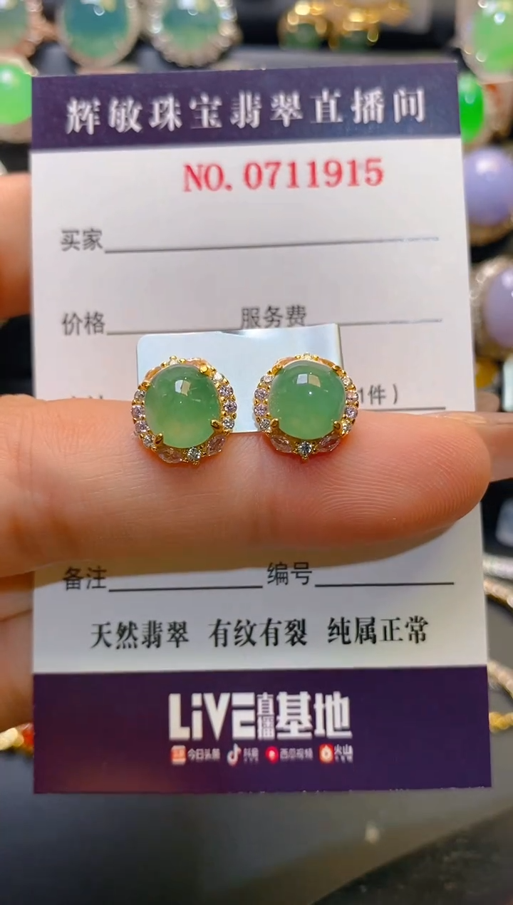 【闪购商品】翡翠耳饰银S925镶嵌天然A货翡翠1