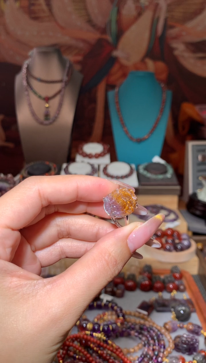 未镶嵌珠宝半成品水晶极光紫钛牡丹花戒指多样性发其1