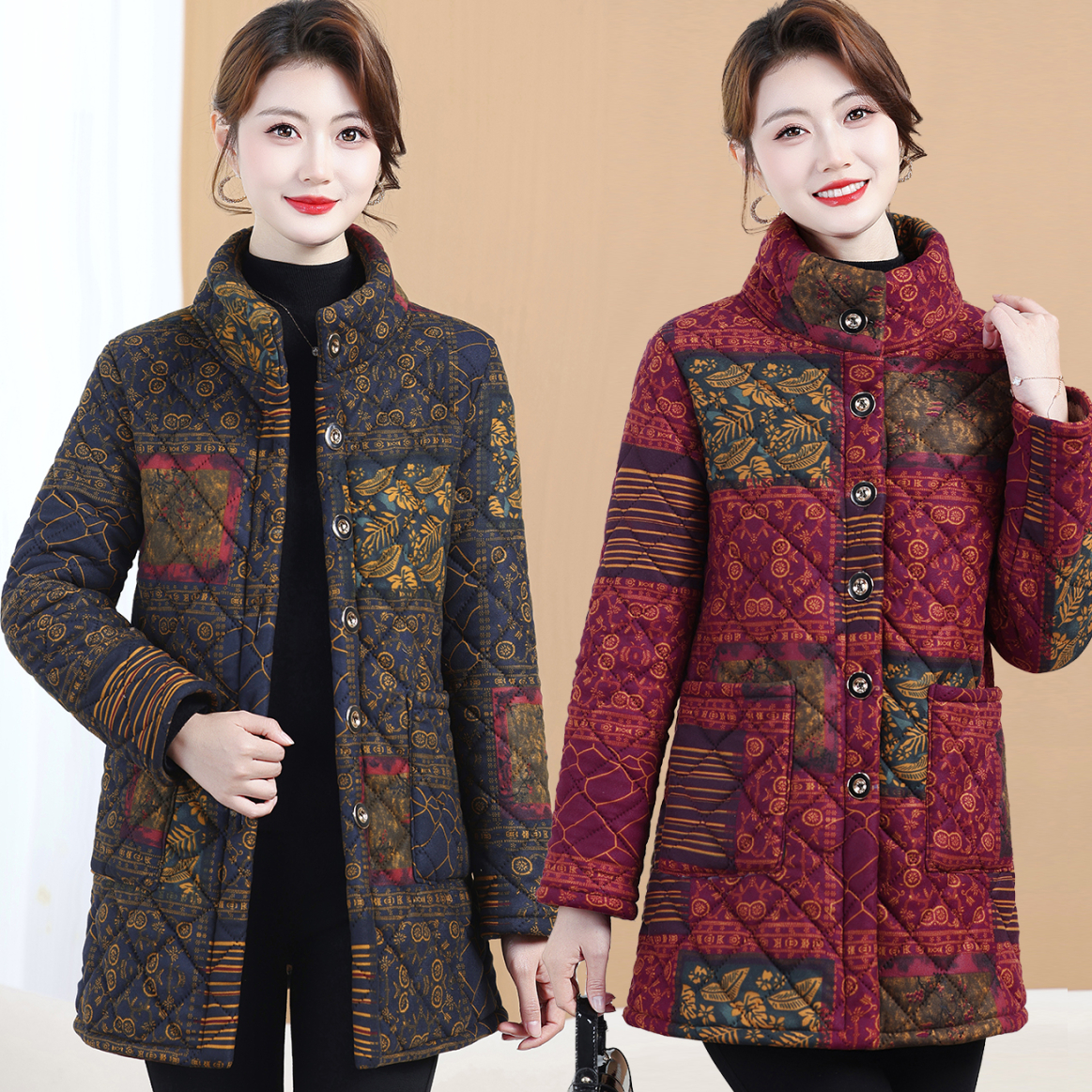 中老年女装冬季加厚秋冬保暖时尚风中长款