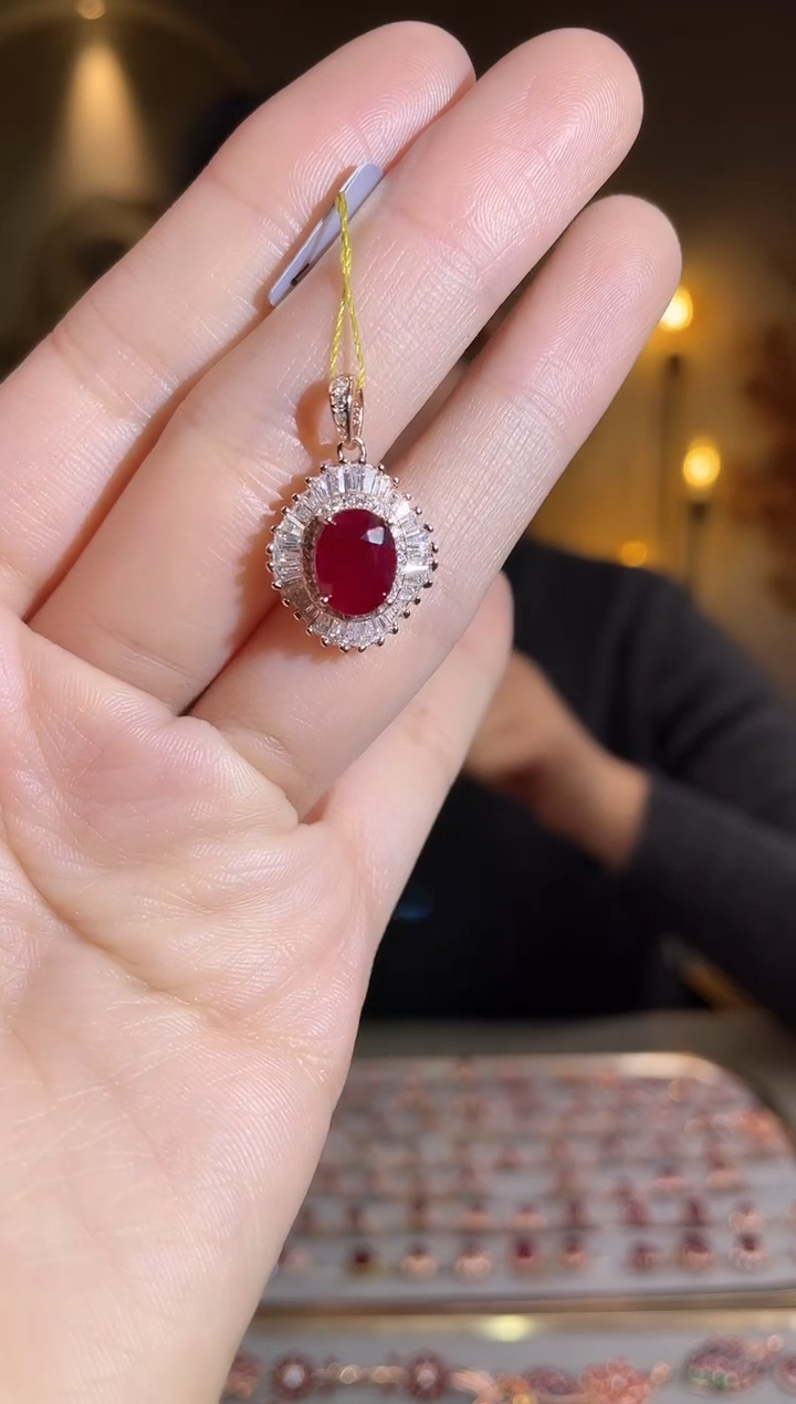 银S925镶嵌颈饰红宝石颈饰