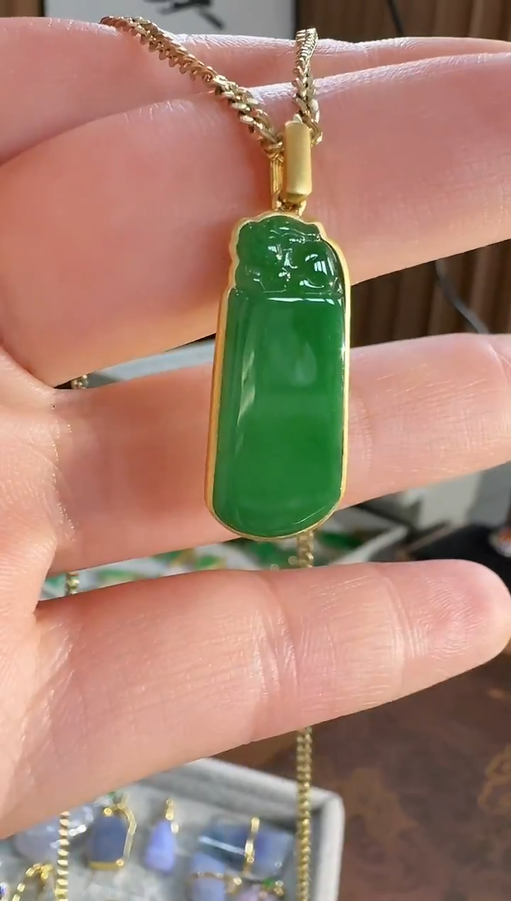 吊坠(不含链)18K金镶嵌翡翠吊坠