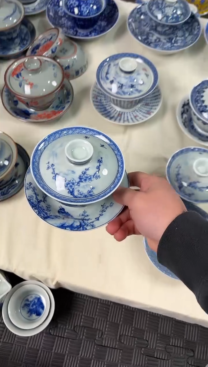 盖碗陶瓷景德镇陶瓷茶具青花喜上眉梢元宝盖碗