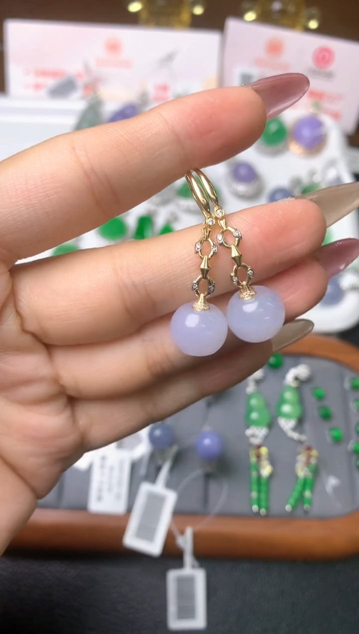 【闪购商品】翡翠耳饰18K金镶嵌耳饰