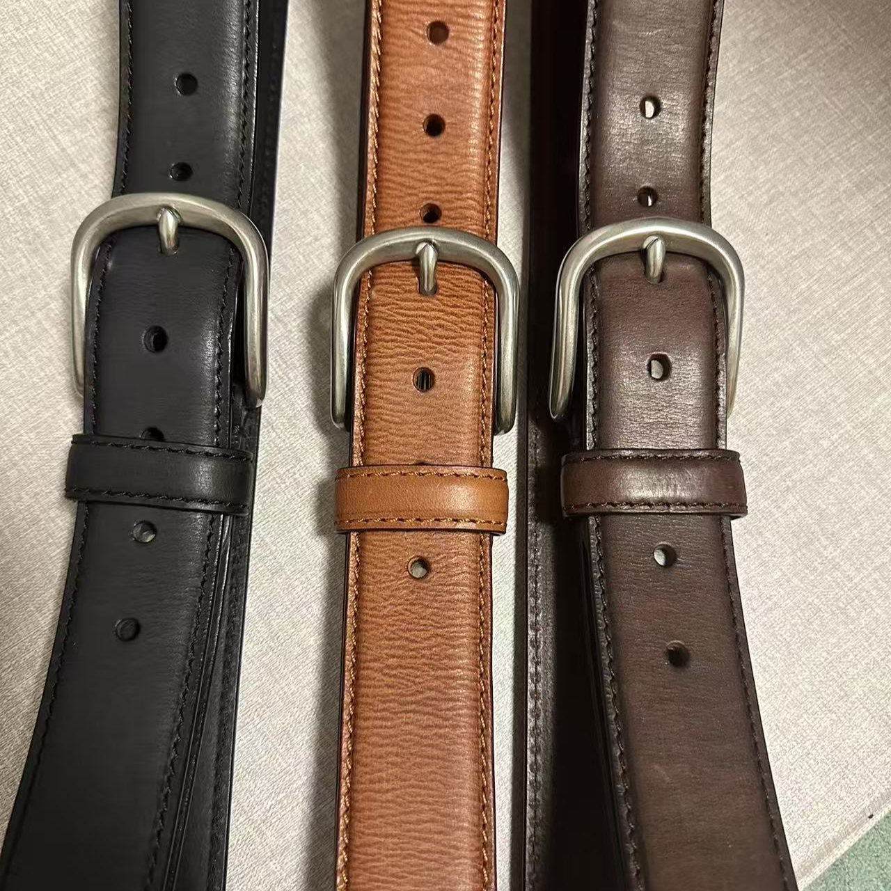 25年新款针扣百搭光面男士腰带头层牛皮腰带男士休闲商务风