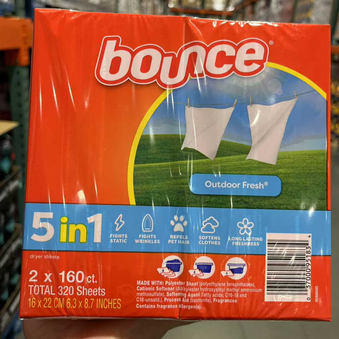 costco代购美国Bounce邦氏柔软纸香衣纸 烘干机用160片织物柔软纸