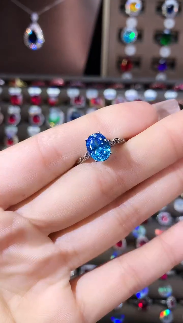 银S925镶嵌戒圈海蓝宝石79银