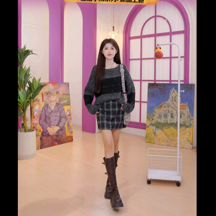 【陈嘉尔专属】妖精的口袋圆领彩点拼色毛衣2025秋季新款重工设计