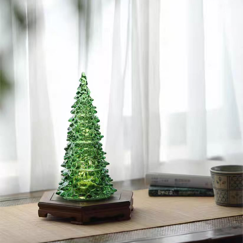 绿色圣诞树装饰品氛围灯小夜灯浪漫节日电池款玻璃摆件