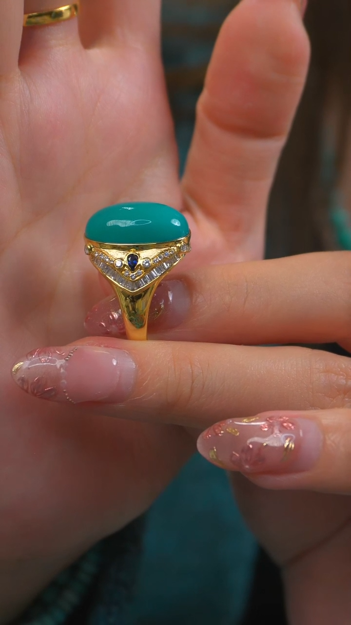 【闪购商品】绿松石戒指18K金镶嵌时尚款