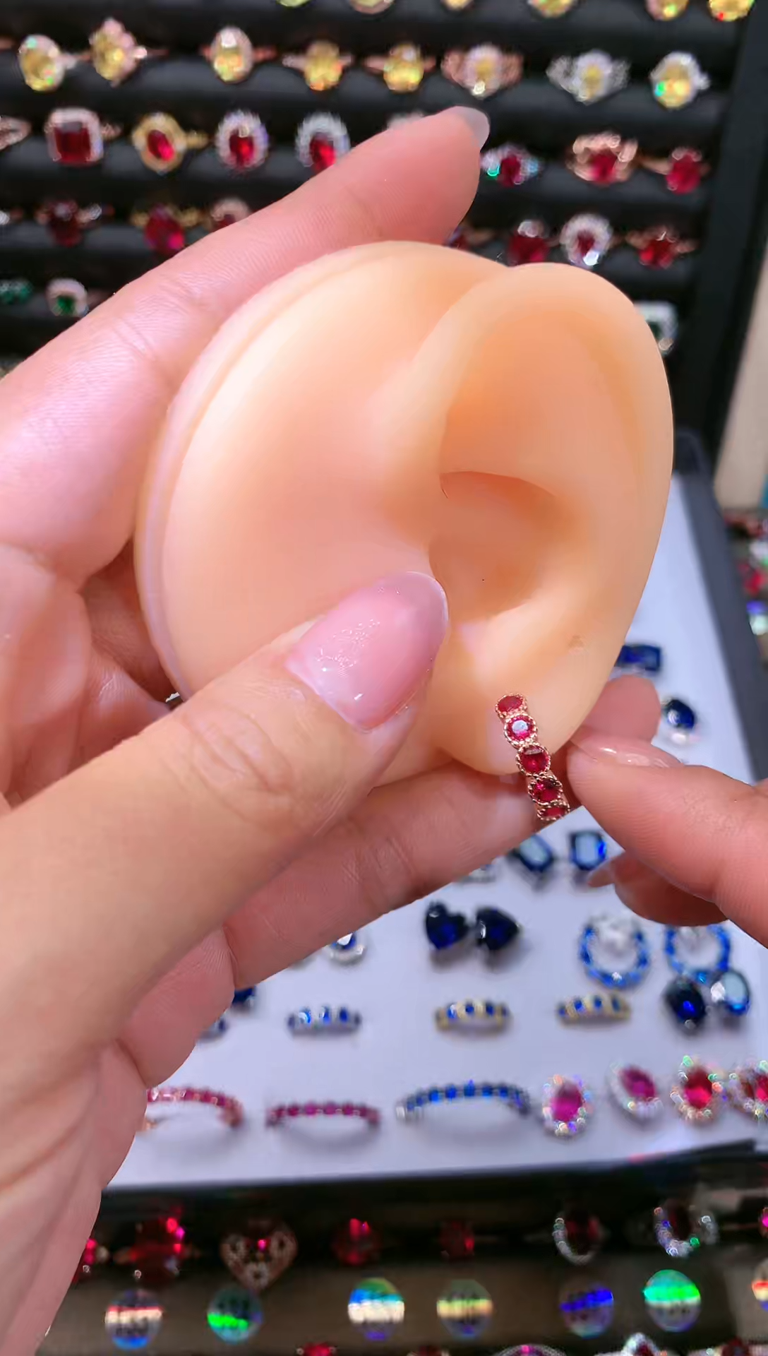 【闪购商品】红宝石耳饰银S925镶嵌玫瑰金