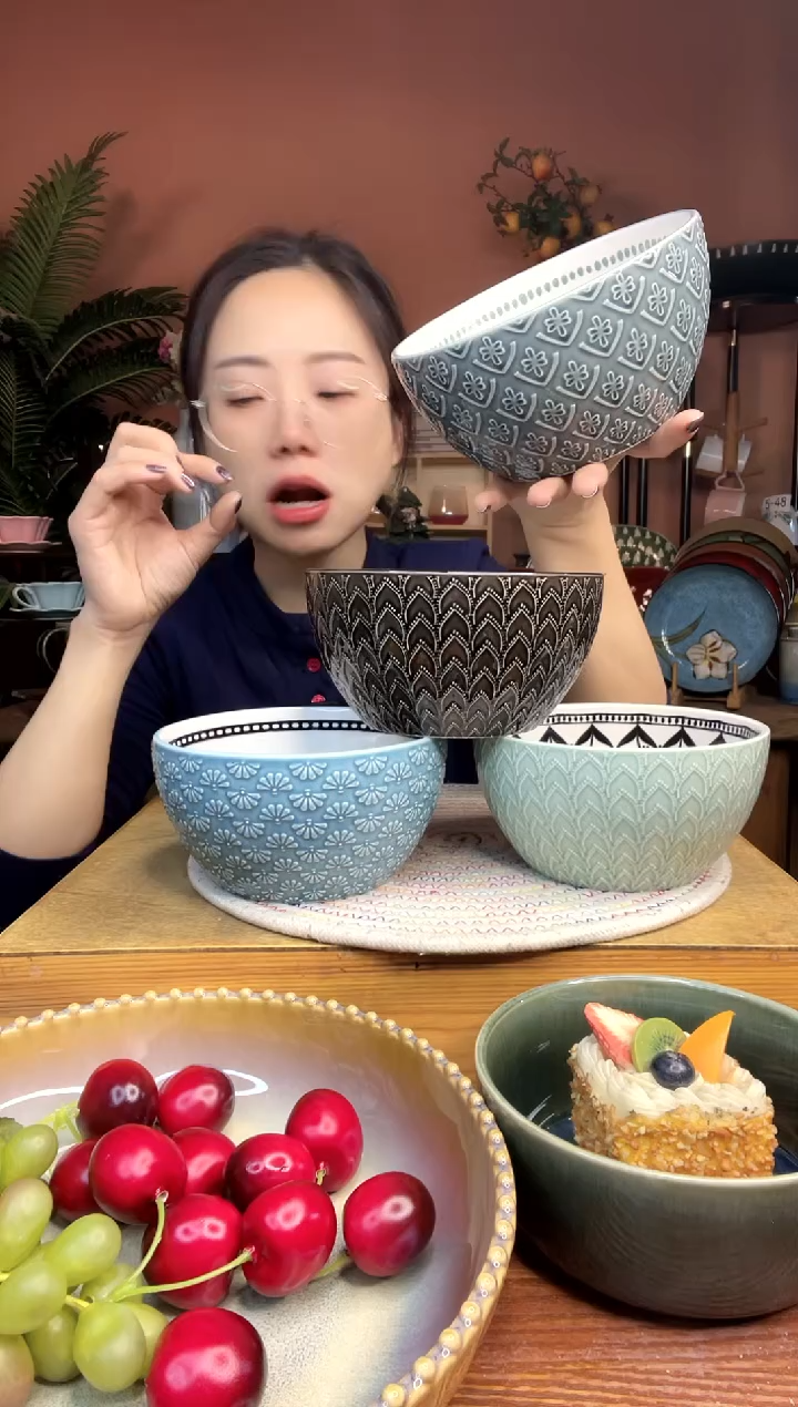 陶瓷6英寸浮雕碗 4件 微瑕疵