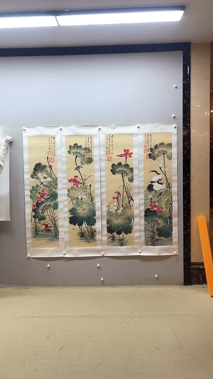 【闪购商品】国画张金专 荷花四条屏