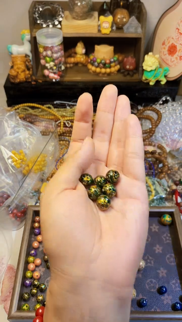大漆工艺品手串/手链墨绿色卡12+单珠