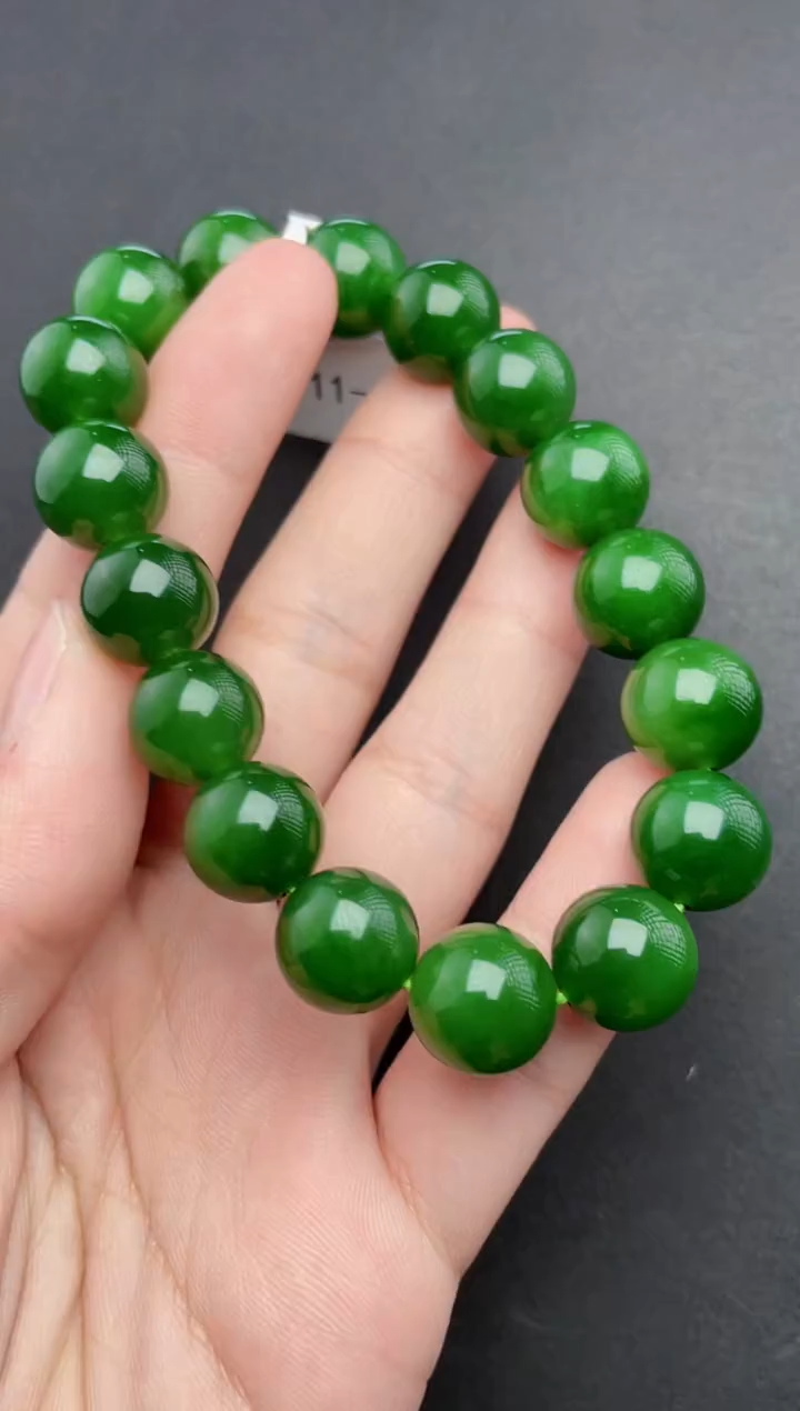 【闪购商品】和田玉手串未镶嵌菠菜绿手串12mm