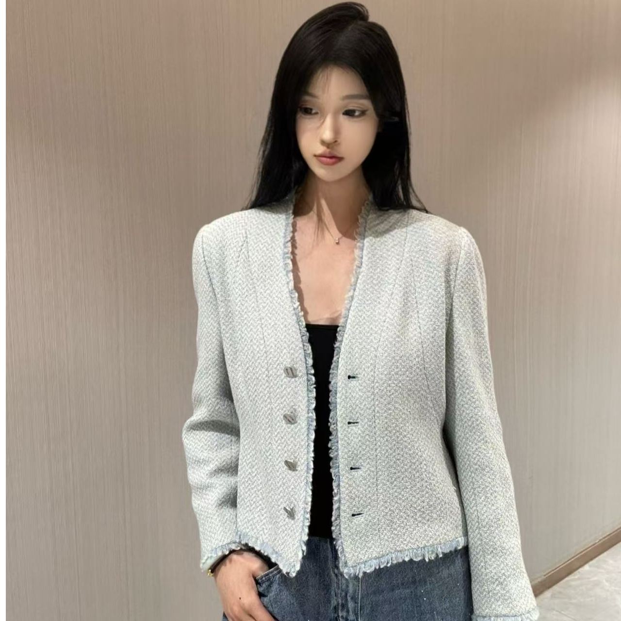 95新 Chanel/香奈儿 Chanel/香奈儿/蓝色粗花呢外套/F42/编号4211
