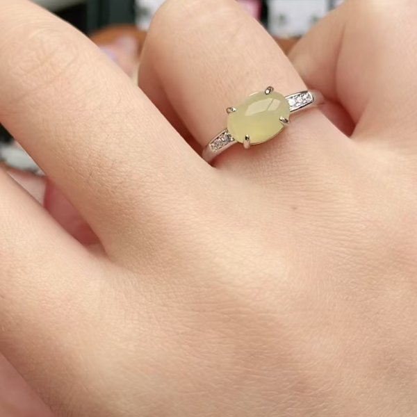 鑫辰珠宝天然A货翡翠银镶嵌设计款开口女戒指时尚百搭