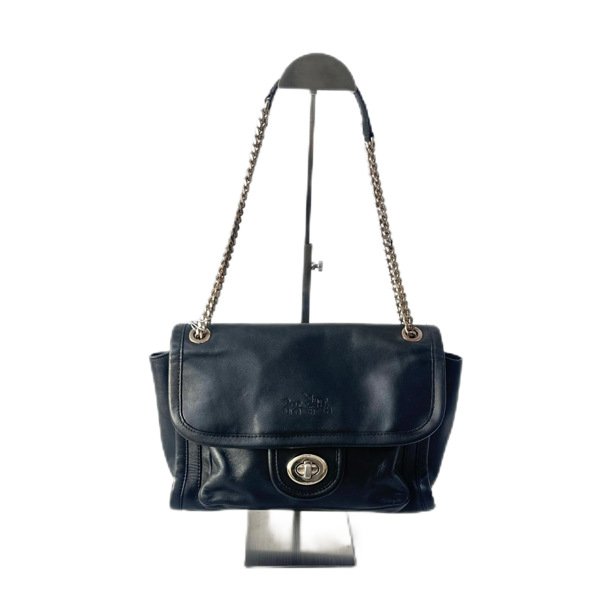 95新 COACH/蔻驰 黑色全皮单肩斜挎邮差包 AF-10086-D