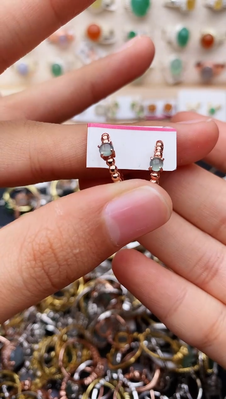 【闪购商品】翡翠耳饰银S925镶嵌缅甸翡翠