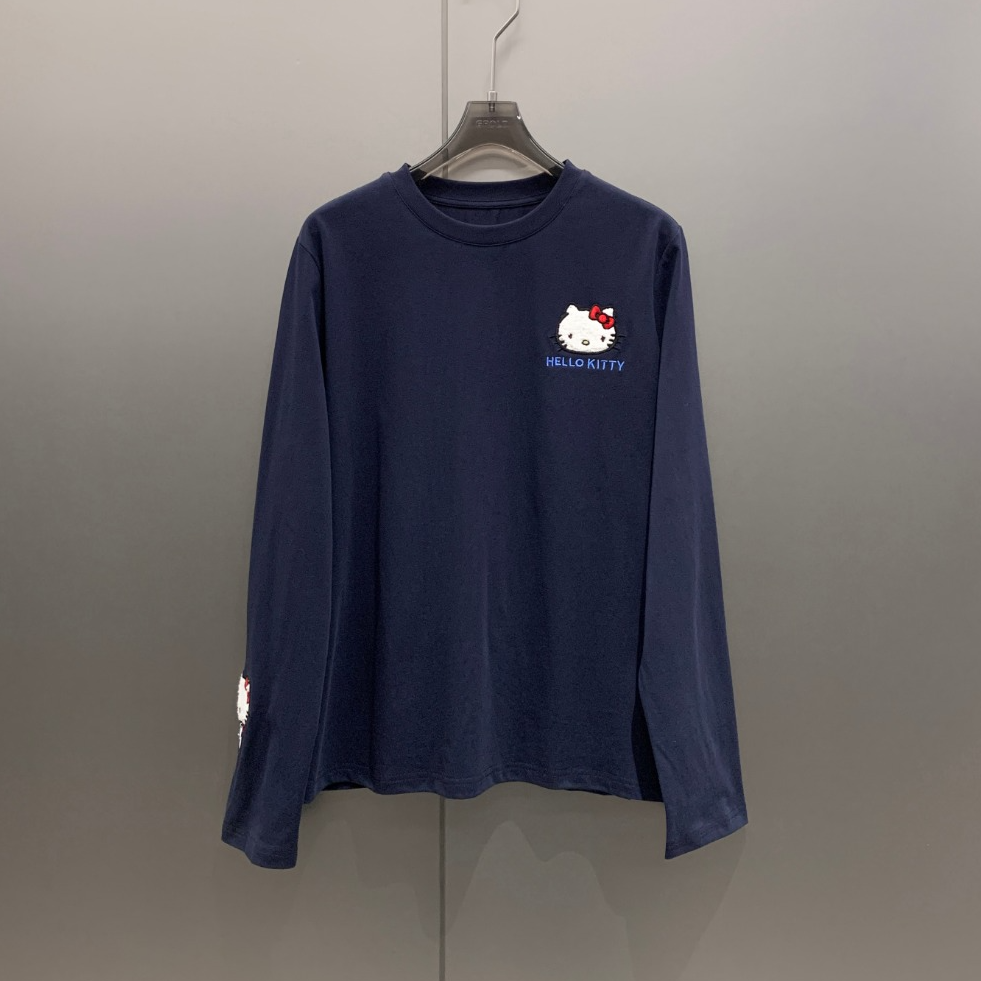 GROLT【12.12】时尚高级卡通KT小猫刺绣长袖T恤女 T8913