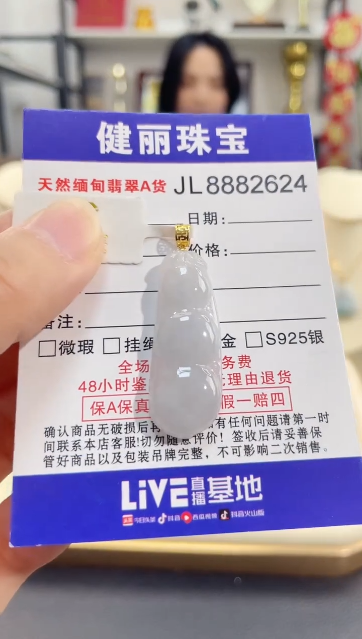 颈饰18K金镶嵌翡翠天然缅甸翡翠A货 富贵豆(一物一证)+银链