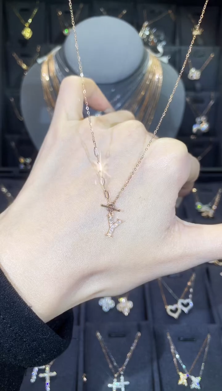 【闪购商品】钻石套链18K金镶嵌18K金玫 多人 字母Y