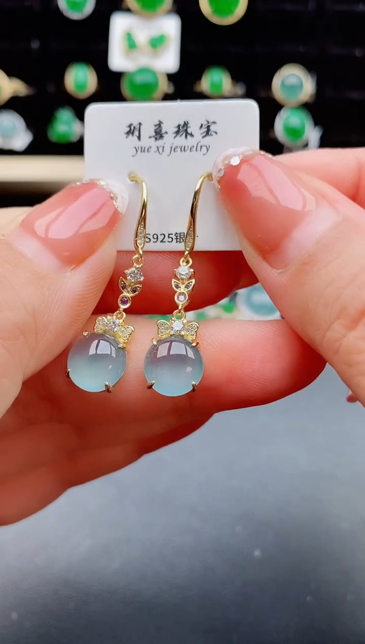 【闪购商品】翡翠耳饰银S925镶嵌1212121