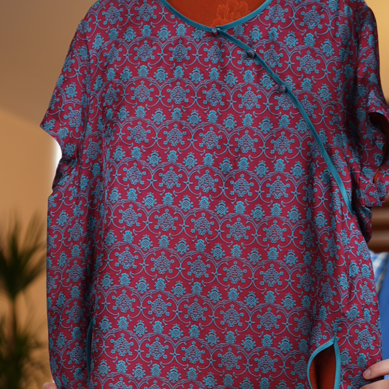 花影如幻<<非遗美学>>1283气质简约香云老料宽松显瘦时尚短袖