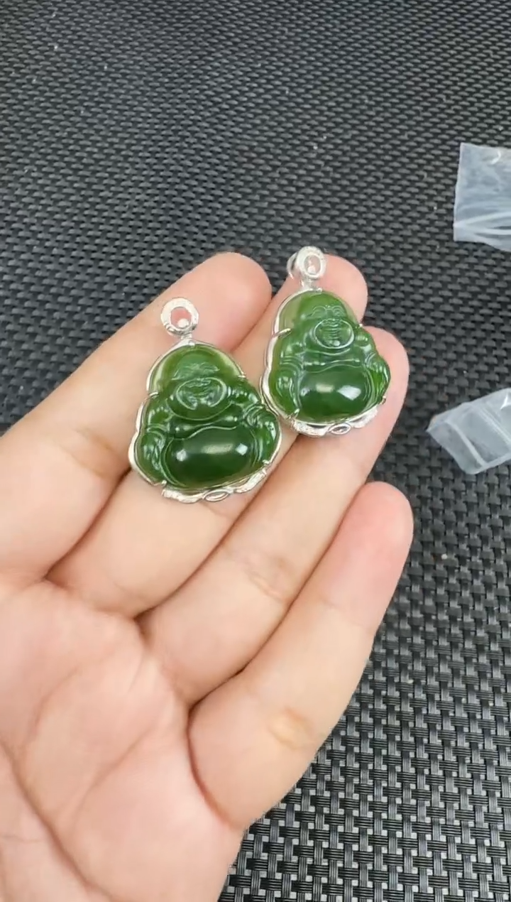 【闪购商品】和田玉（碧玉）吊坠银S925镶嵌约25MM多样性发一