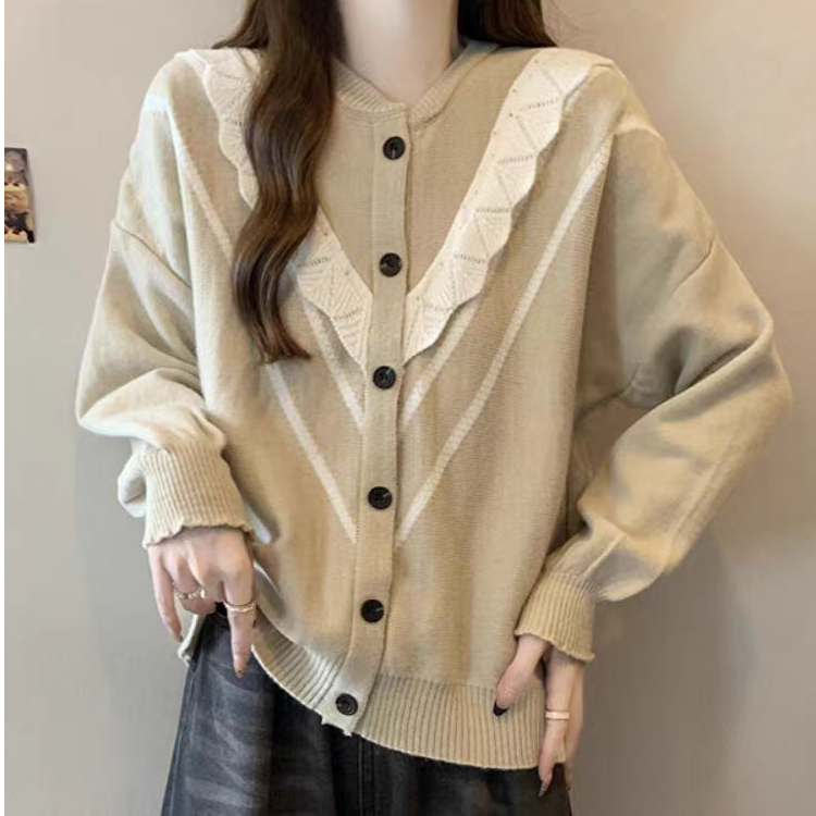 667【衣长60】针织甜美风女秋圆领宽松毛针织衫秋季毛衣百搭开衫